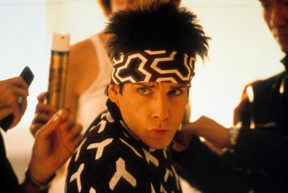 Ben Stiller wearing a headband in a scene from the film 'Zoolander', 2001. (Photo by Paramount Pictures/Getty Images)