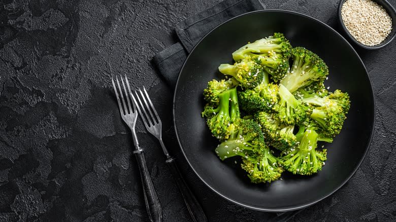 broccoli on black plate