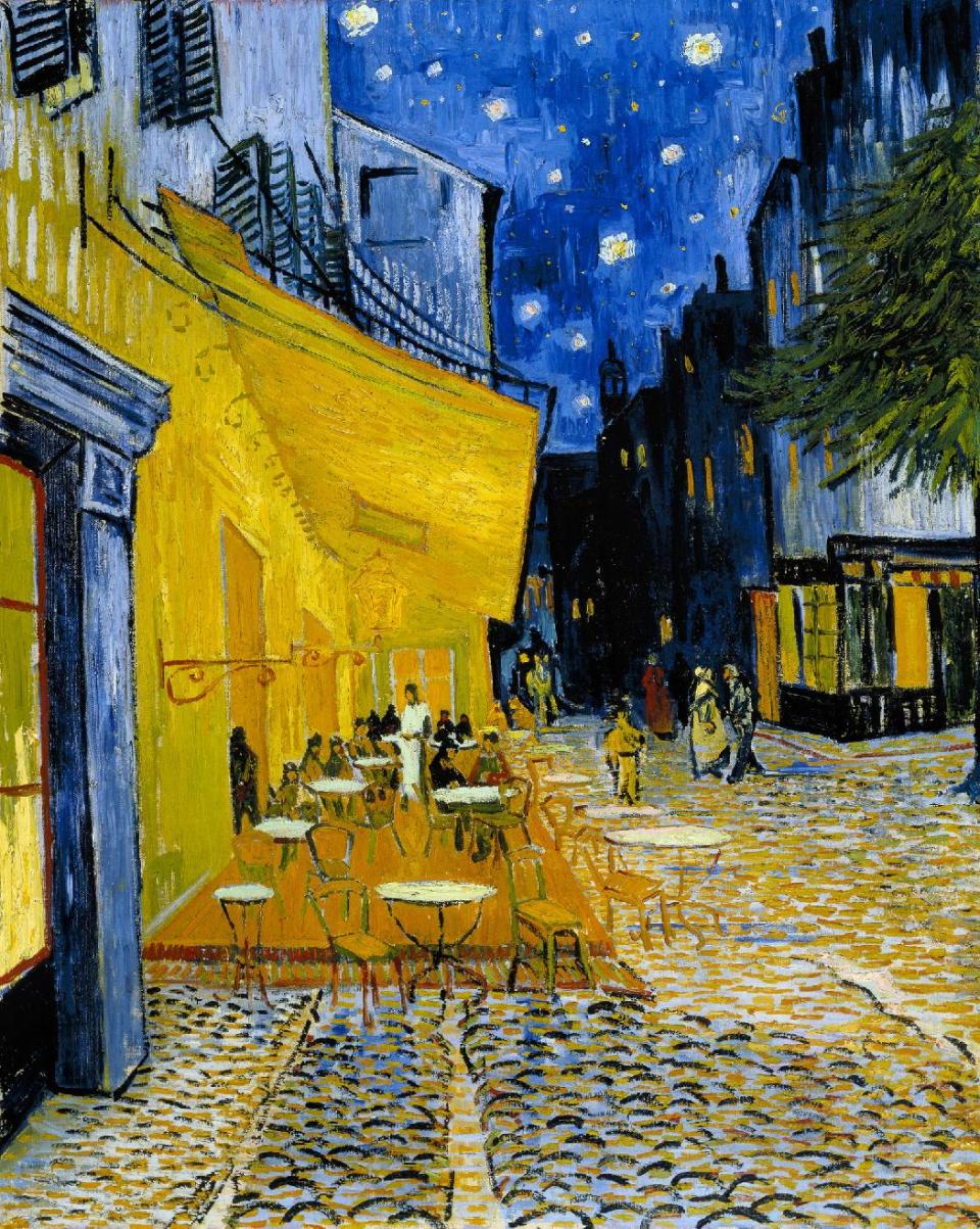 In this photo provided by the Kroeller-Mueller Museum in Otterlo on Tuesday, Dec. 11, 2012 the 1888 painting "Terrace of a café at night " by Vincent van Gogh is seen. With the Van Gogh Museum in Amsterdam closed for renovations, the world's second-largest collection of the tortured Dutch master's work is stepping into the limelight. The lesser-known Kroeller-Mueller museum in the eastern Netherlands has revamped the layout of its central rooms, giving more space and focus to many of its top works. (AP Photo/ Kroeller-Mueller Museum)