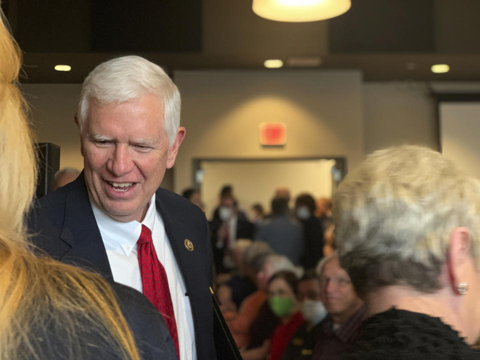 U.S. Rep. Mo Brooks greets supporters as he announces his campaign for U.S. Senate during a rally, Monday, March 22, 2021, in Huntsville, Ala. (AP Photo/Kim Chandler)