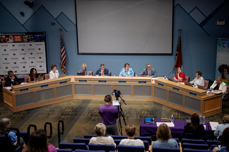 An August 2023 meeting of the Buncombe County Board of Education.