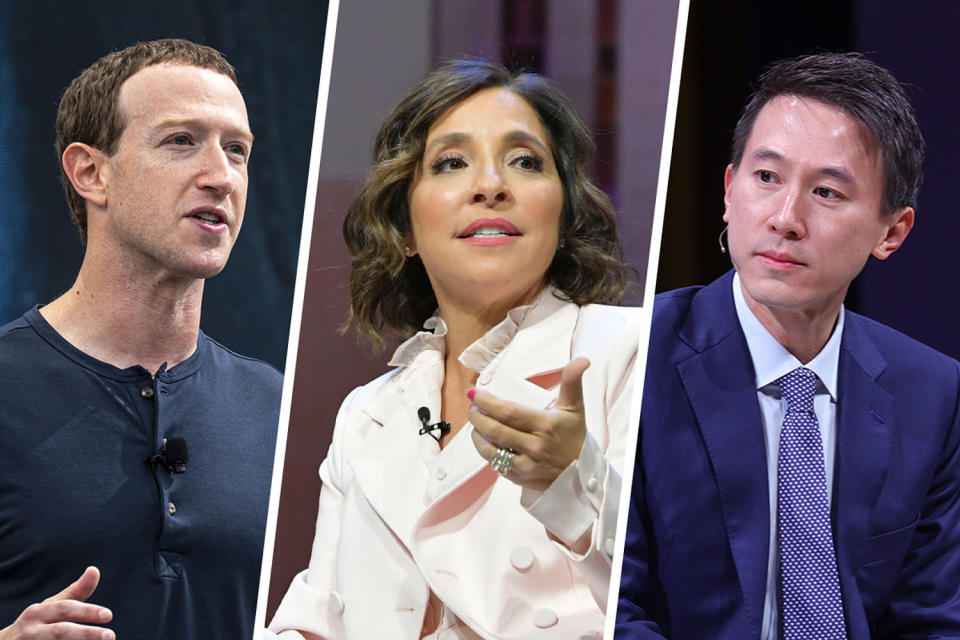 Mark Zuckerberg of Meta, Linda Yaccarino of X (formerly known as Twitter) and Shou Zi Chew of TikTok. (Getty Images, AP file)