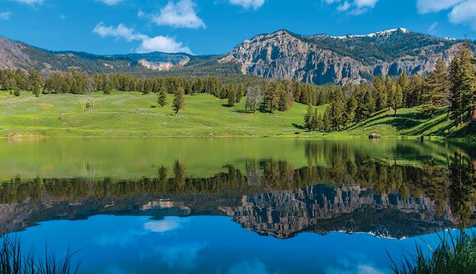 Trout Lake in Yellowstone in stunning summer weather.