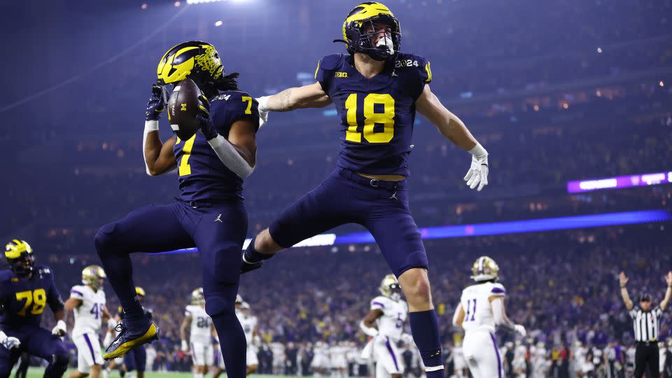 The Wolverines celebrate a touchdown. - Maddie Meyer/Getty Images