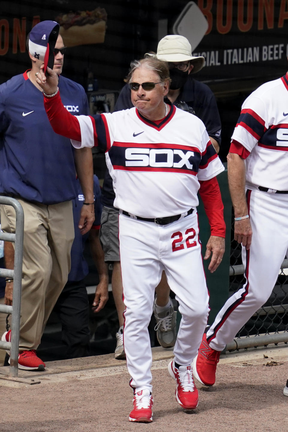 Chicago White Sox manager Tony La Russa waves to fans after his team defeated the Detroit Tigers in a baseball game in Chicago, Sunday, June 6, 2021. La Russa is second on the managerial career wins list with 2,764. (AP Photo/Nam Y. Huh)