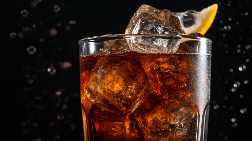 A close up of a glass of a refreshing carbonated beverage illustrating the company's different beverages.