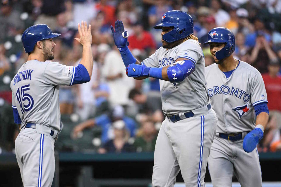 Toronto Blue Jays rookie Vladimir Guerrero Jr. celebrated his first career grand slam against the Detroit Tigers. (Tim Fuller-USA TODAY Sports)