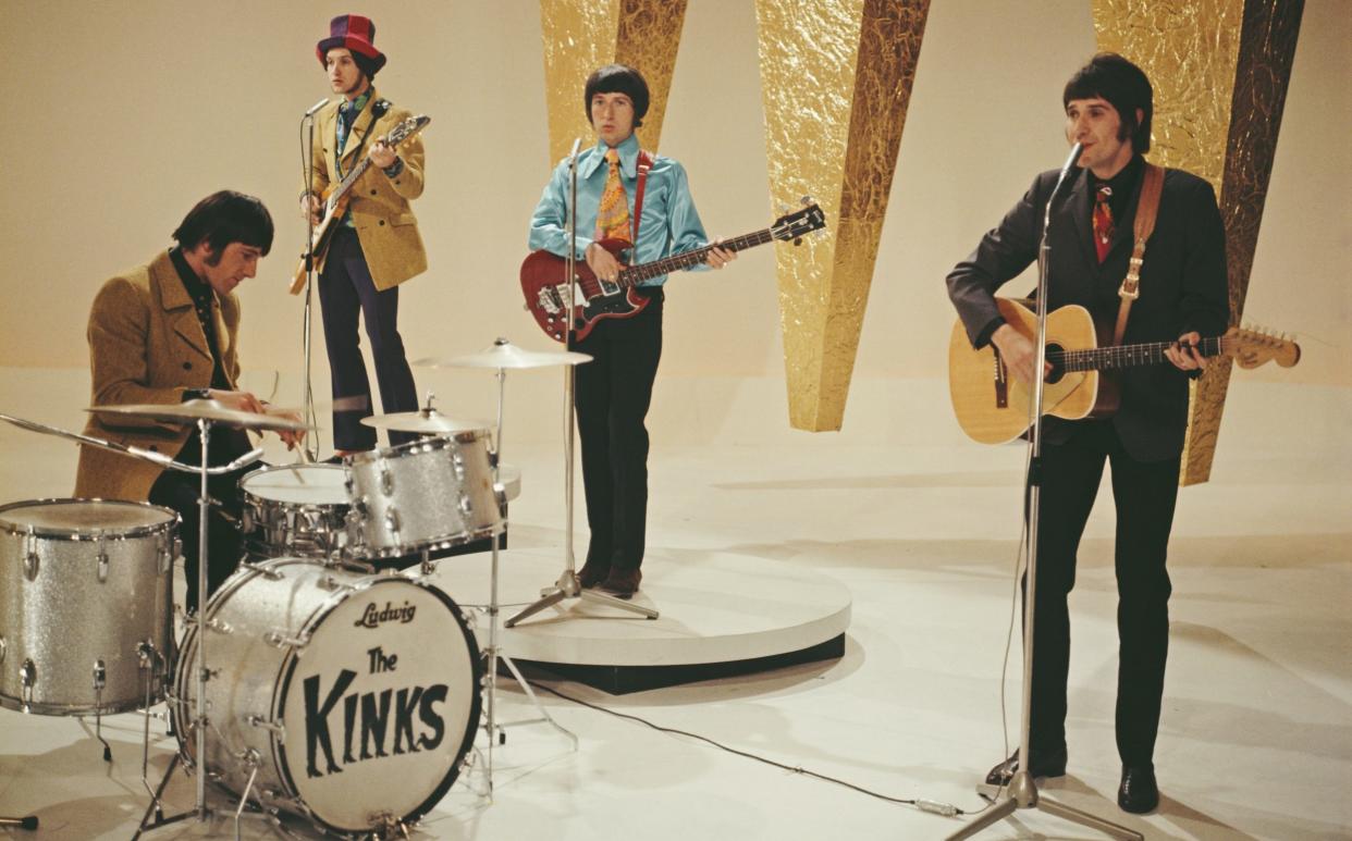 Dave Davies, second left, playing with The Kinks, including his brother Ray, far right, on Top of the Pops in 1967