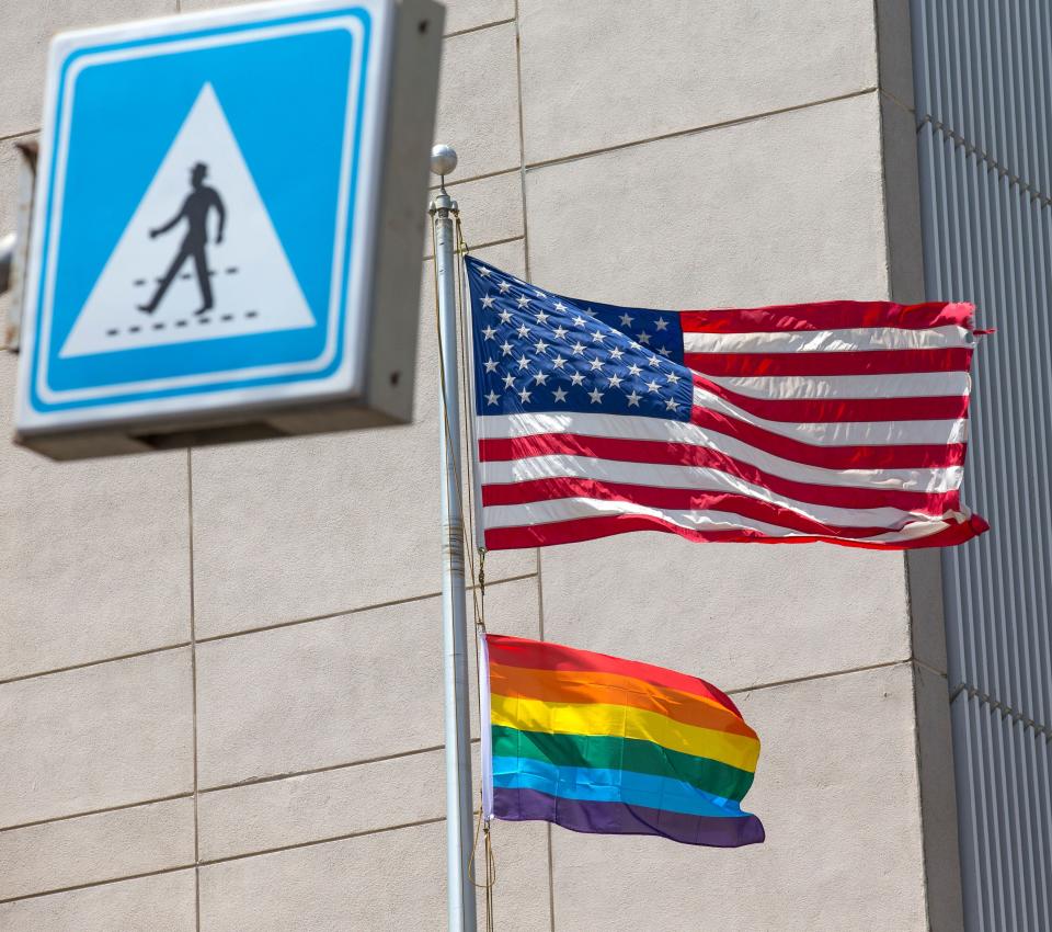 President Donald Trump barred U.S. embassies from flying LGBTQ+ pride flags. President Joe Biden rescinded the policy in April. (Photo: JACK GUEZ/AFP via Getty Images)