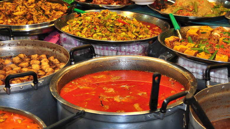 A selection of hot food at Or Tor Kor Market, Bangkok
