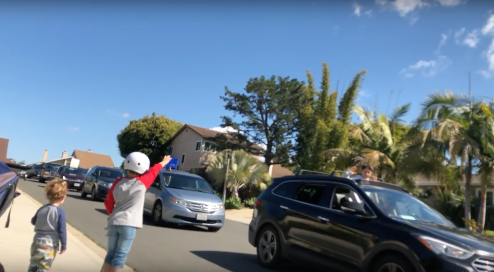 California teachers delighted their students, confined at home because of the coronavirus, with a 50-car parade. (Photo: Courtesy of Mandy Bedard)