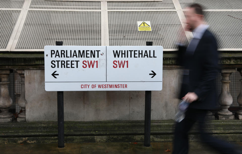 A street sign of points at Parliament Street and Whitehall in Westminster London. Picture dated: Monday February 4, 2019