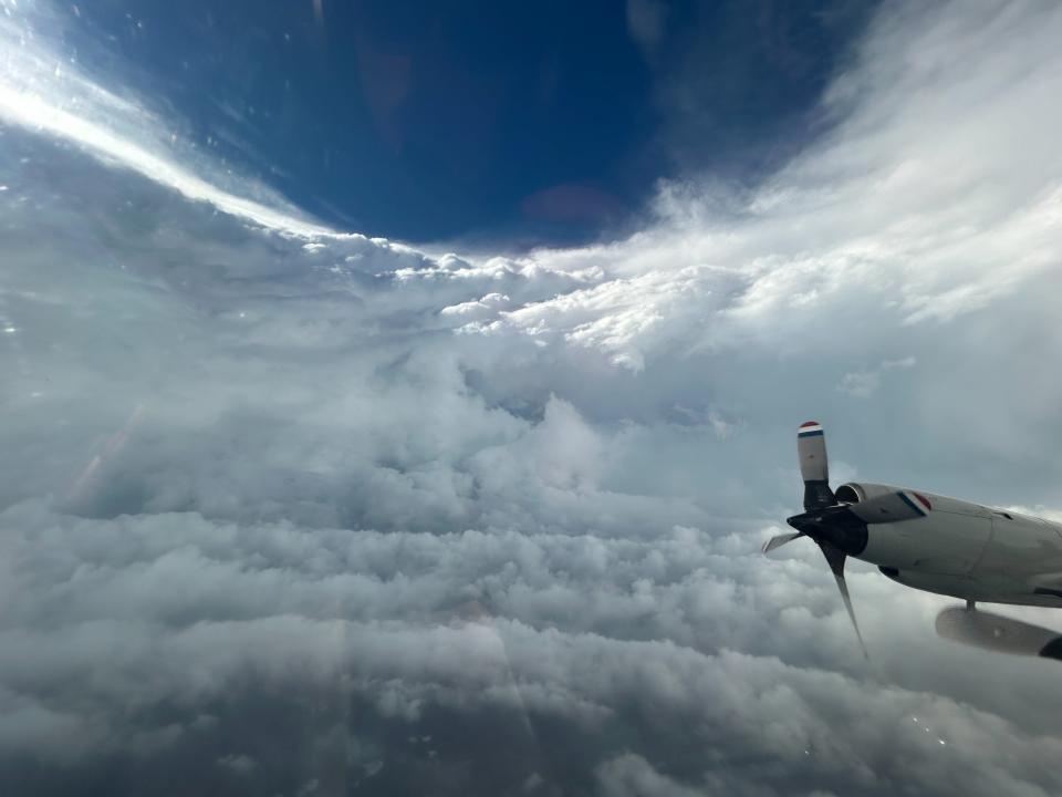 NOAA WP-3D Orion #NOAA43 "Miss Piggy" continues operations into Hurricane #Beryl to collect data for hurricane forecasting and research as it flys through the eye of Hurricane Beryl on July 2, 2024 in the Caribbean.