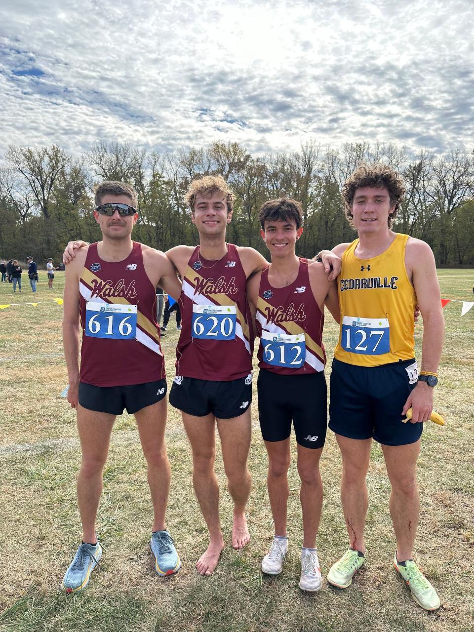 Lakewood graduate Anthony Toskin, second left, and Heath graduate Xavier Foehl, second right, will compete for Walsh in the NCAA Division II championships on Saturday. Licking Valley graduate Ramen Felumlee, right, also qualified as an individual for Cedarville.