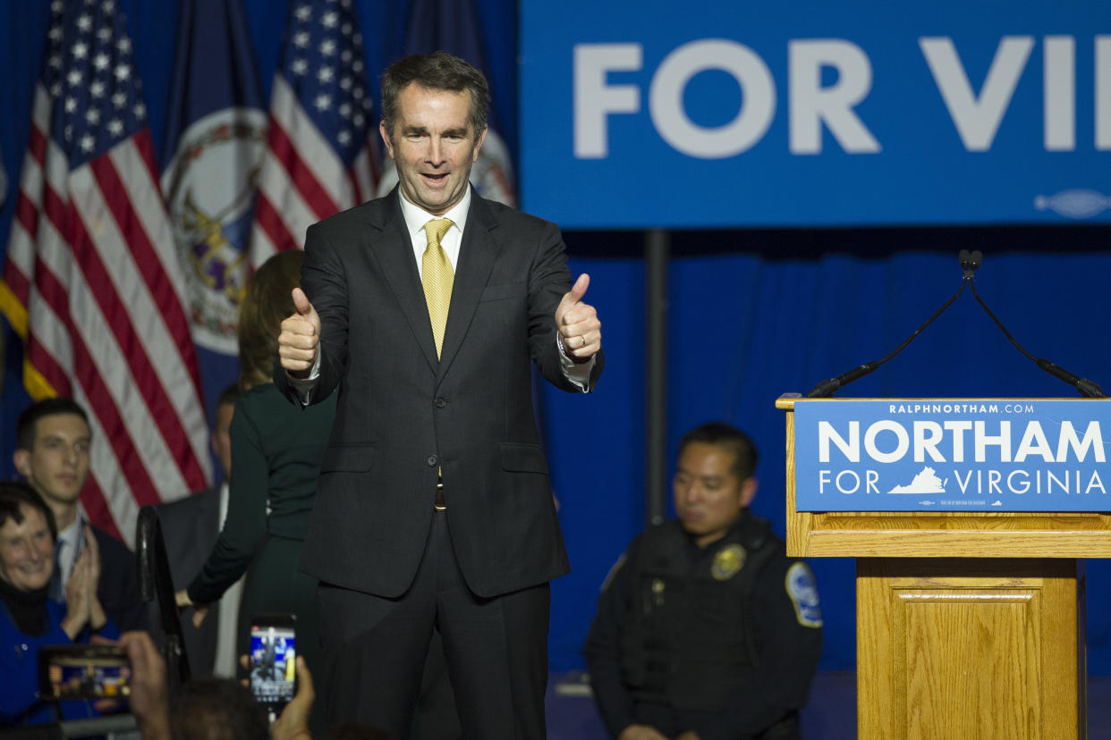 Virginia Gov.-elect Ralph Northam celebrates at George Mason University in Fairfax, Va., on Nov. 7, 2017. (Photo: Cliff Owen/AP)