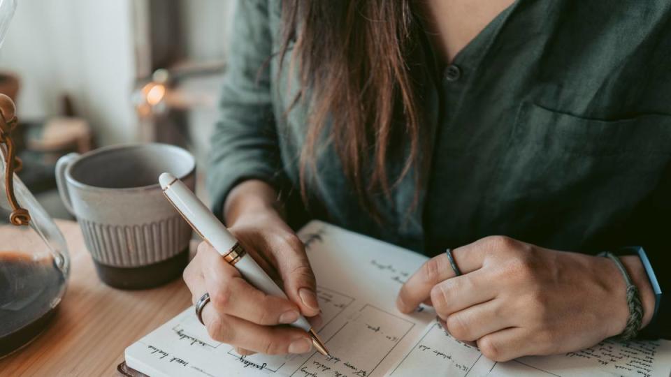 [10:32 AM] Carissa Mosness Work from home sales jobs Woman taking notes in her diary - stock photo