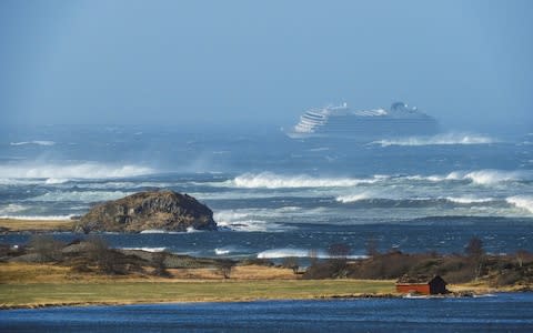 The cruise ship Viking Sky drifts towards land after an engine failure  - Credit: Reuters/Reuters