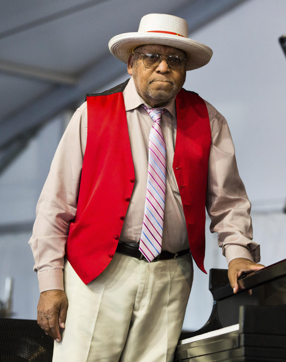 FILE - This April 28, 2019 file photo shows Ellis Marsalis during the New Orleans Jazz & Heritage Festival in New Orleans. The New Orleans Advocate says the 85-year-old Marsalis has told the Snug Harbor Jazz Bistro that he no longer wanted to play his usual Friday evening set. Instead, he'll make two monthly appearances as a “special guest" with other acts sitting in with him. (AP Photo/Sophia Germer, File)