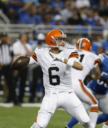 Brian Hoyer looks to pass against the Lions. (AP)