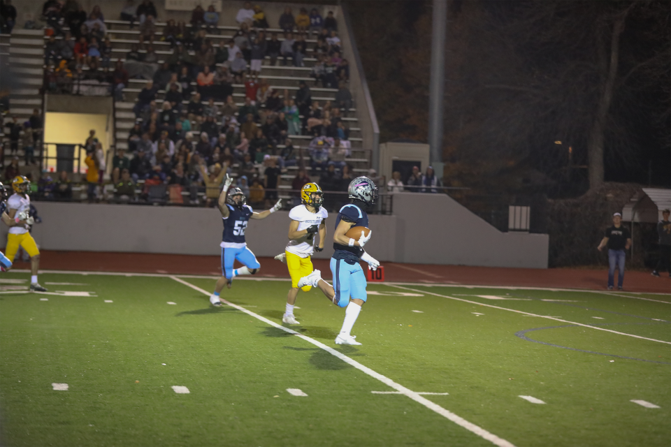 Great Falls High's Brevin Brockie runs into the end zone for a touchdown against C.M. Russell High Friday night at Memorial Stadium.