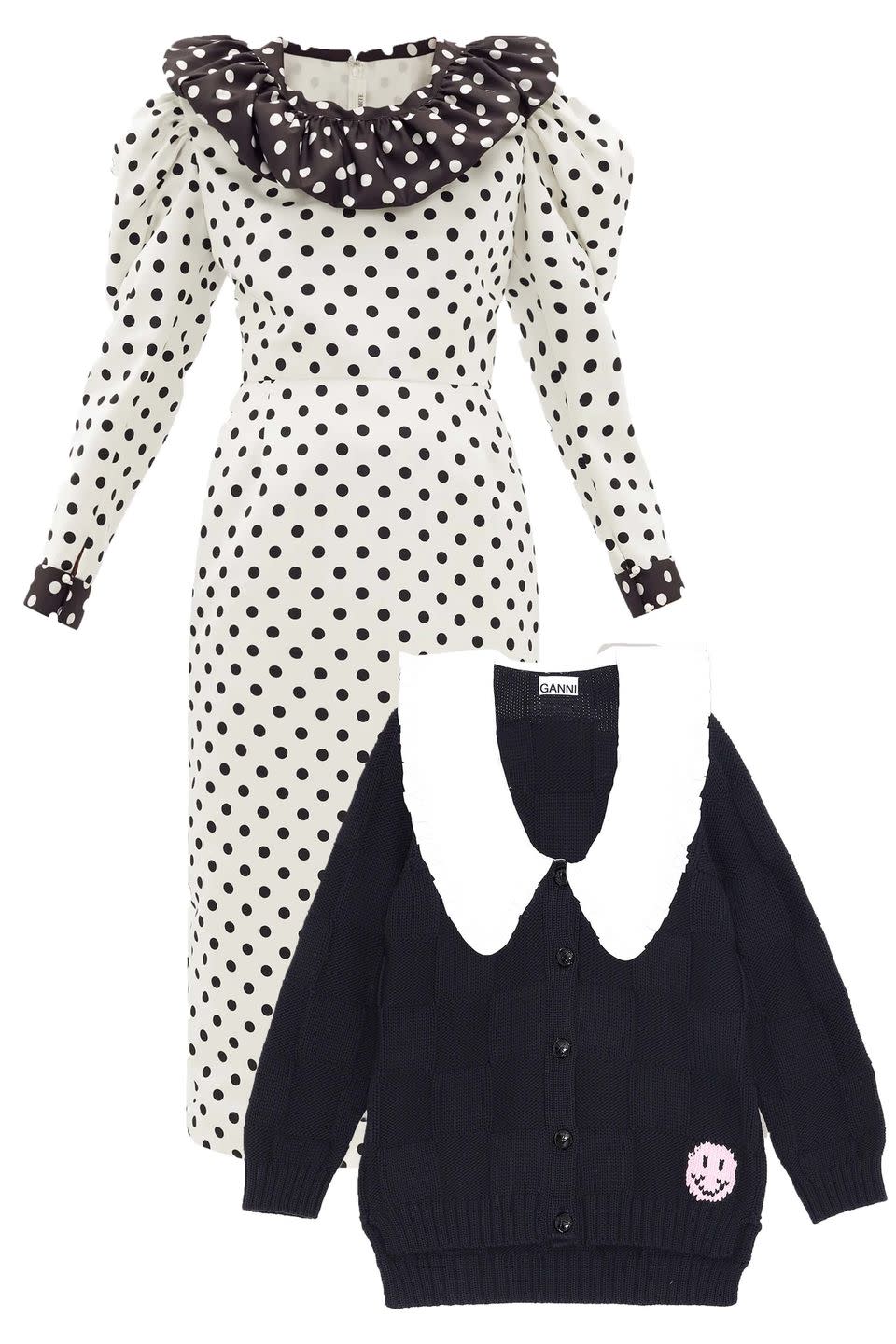 <p><a class="link " href="https://go.redirectingat.com?id=127X1599956&url=https%3A%2F%2Fwww.matchesfashion.com%2Fproducts%2FRodarte-Puff-sleeve-polka-dot-satin-dress-1343429&sref=https%3A%2F%2Fwww.harpersbazaar.com%2Fuk%2Ffashion%2Fwhat-to-wear%2Fg34394845%2Fprincess-diana-style%2F" rel="nofollow noopener" target="_blank" data-ylk="slk:SHOP THE DRESS;elm:context_link;itc:0;sec:content-canvas">SHOP THE DRESS</a></p><p><a class="link " href="https://go.redirectingat.com?id=127X1599956&url=https%3A%2F%2Fwww.ganni.com%2Fen-gb%2Fcotton-robe-knit-cardigan-K1413.html%3Fdwvar_K1413_color%3DBlack&sref=https%3A%2F%2Fwww.harpersbazaar.com%2Fuk%2Ffashion%2Fwhat-to-wear%2Fg34394845%2Fprincess-diana-style%2F" rel="nofollow noopener" target="_blank" data-ylk="slk:SHOP THE CARDIGAN;elm:context_link;itc:0;sec:content-canvas">SHOP THE CARDIGAN</a></p><p>Dress, £1,197, Rodarte at <a href="https://go.redirectingat.com?id=127X1599956&url=https%3A%2F%2Fwww.matchesfashion.com%2Fproducts%2FRodarte-Puff-sleeve-polka-dot-satin-dress-1343429&sref=https%3A%2F%2Fwww.harpersbazaar.com%2Fuk%2Ffashion%2Fwhat-to-wear%2Fg34394845%2Fprincess-diana-style%2F" rel="nofollow noopener" target="_blank" data-ylk="slk:Matches Fashion;elm:context_link;itc:0;sec:content-canvas" class="link ">Matches Fashion</a>; Cardican, £325, <a href="https://go.redirectingat.com?id=127X1599956&url=https%3A%2F%2Fwww.ganni.com%2Fen-gb%2Fcotton-robe-knit-cardigan-K1413.html%3Fdwvar_K1413_color%3DBlack&sref=https%3A%2F%2Fwww.harpersbazaar.com%2Fuk%2Ffashion%2Fwhat-to-wear%2Fg34394845%2Fprincess-diana-style%2F" rel="nofollow noopener" target="_blank" data-ylk="slk:Ganni;elm:context_link;itc:0;sec:content-canvas" class="link ">Ganni</a></p>