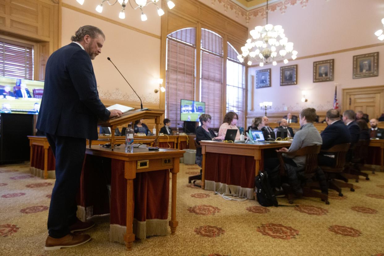 Gary Salsman, vice president of field operations for TC Energy, testifies before a Kansas House hearing in March.