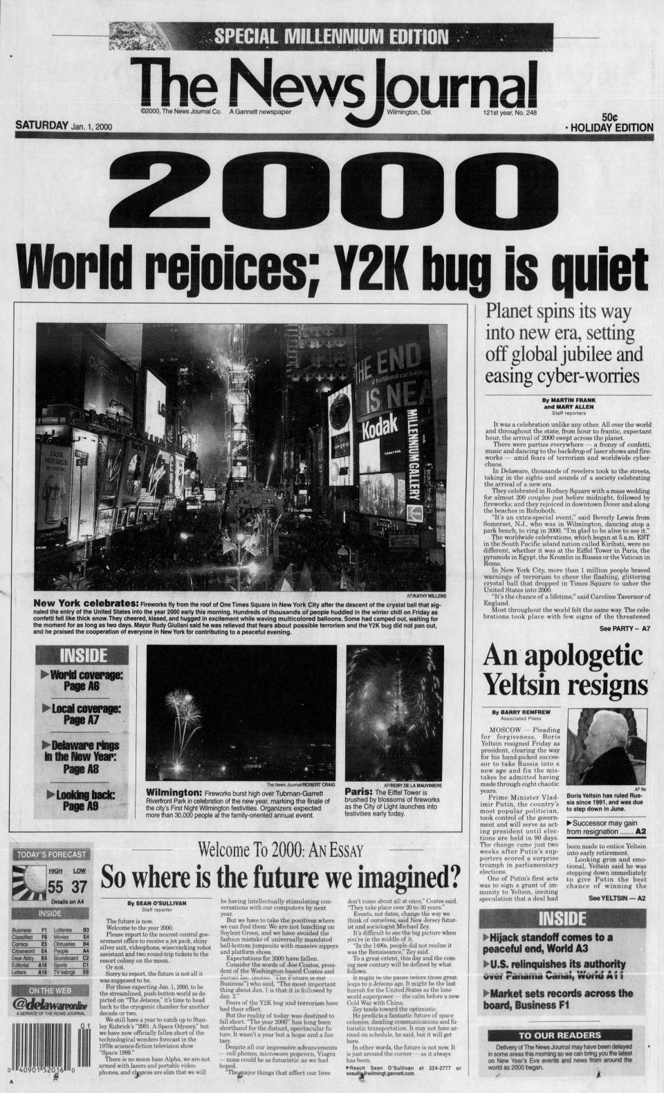 Front page of The News Journal from Jan. 1, 2000.