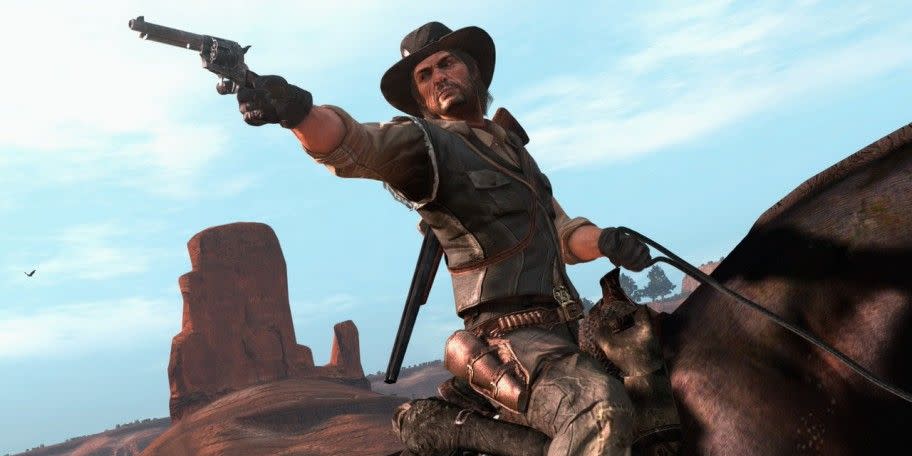 red dead redemption nintendo switch screenshot, john marston on his horse with his gun out