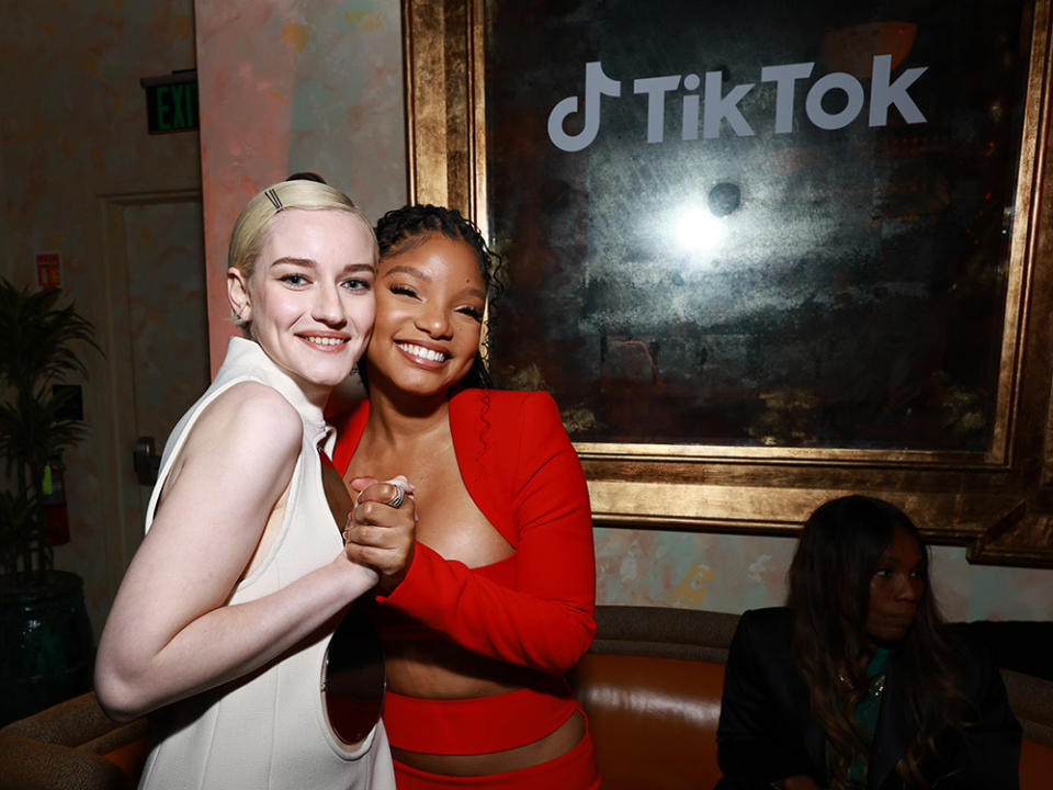 (L-R) Julia Garner and Halle Bailey attends Vanity Fair And TikTok Celebrate Vanities: A Night For Young Hollywood In Los Angeles on March 08, 2023 in Los Angeles, California.