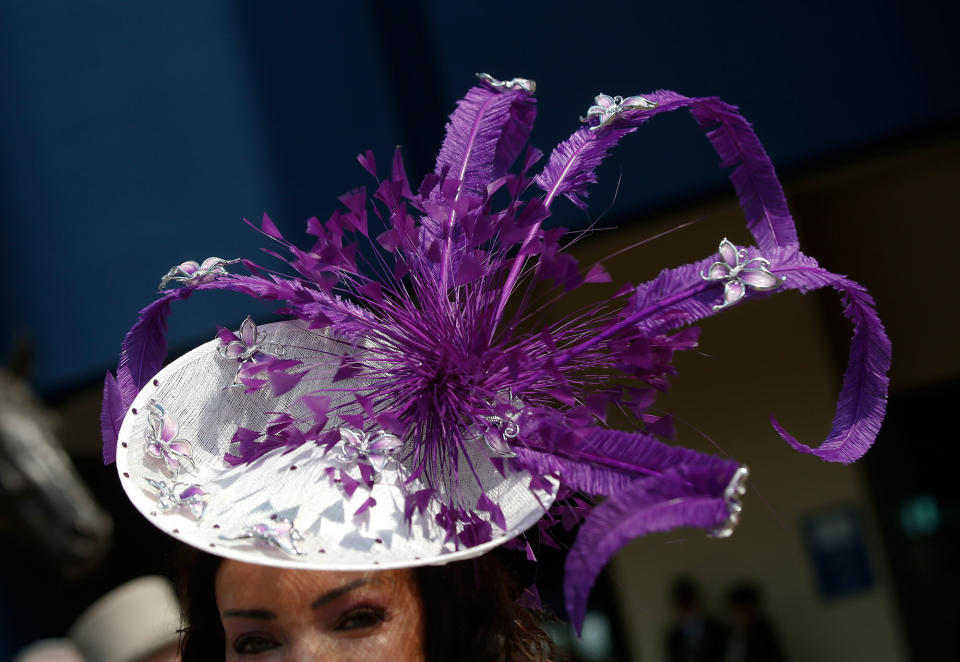 <p>A racegoer wears an ornate hat as she arrives for the first day of the Royal Ascot horse race meeting in Ascot, England, Tuesday, June 20, 2017. (AP Photo/Alastair Grant) </p>