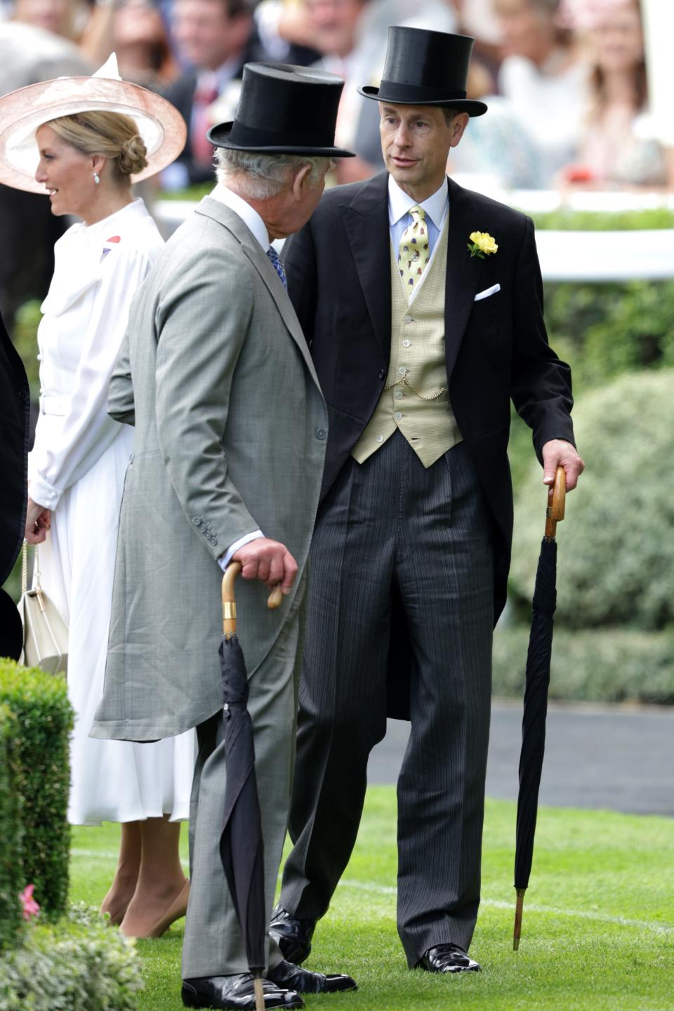 King Charles III and Prince Edward, Duke of Edinburgh attend day two of Royal Ascot 2023 at Ascot Racecourse on June 21, 2023 in Ascot, England.