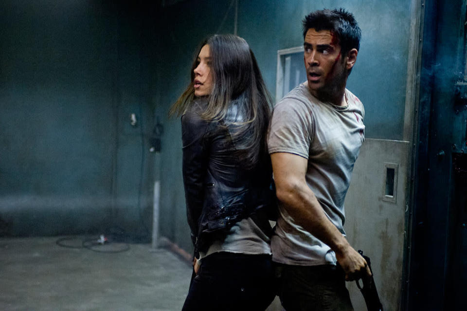 Jessica Biel and Colin Farrell in Columbia Pictures' "Total Recall" - 2012