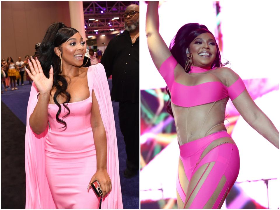 Ashanti in two pink outfits at 2022 Essence Festival of Culture