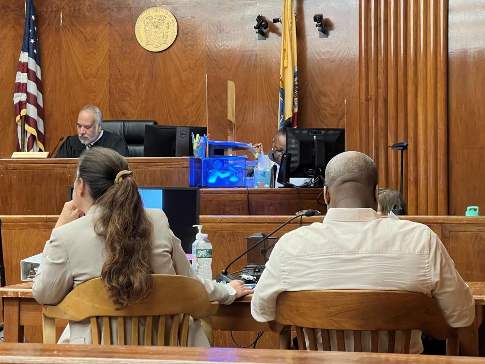 Randy Manning (right) and his attorney Milagros Camachi (left) listen to testimony during day three of Manning's retrial before Judge Gary Wilcox in Bergen County on May 9, 2023.