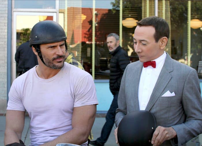 Joe Manganiello and Paul Reubens in “Pee Wee’s Big Holiday”