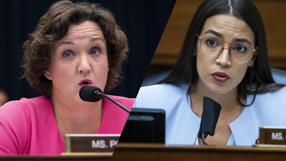 Rep. Katie Porter, Rep. Alexandria Ocasio-Cortez. (Al Drago/Bloomberg via Getty Images,Tom Williams/CQ Roll Call/Bloomberg via Getty Images)