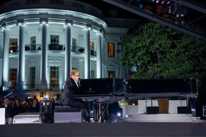 Sir Elton John performs, Friday, September 23, 2022, on the South Lawn at the White House. (Official White House Photo by Adam Schultz)