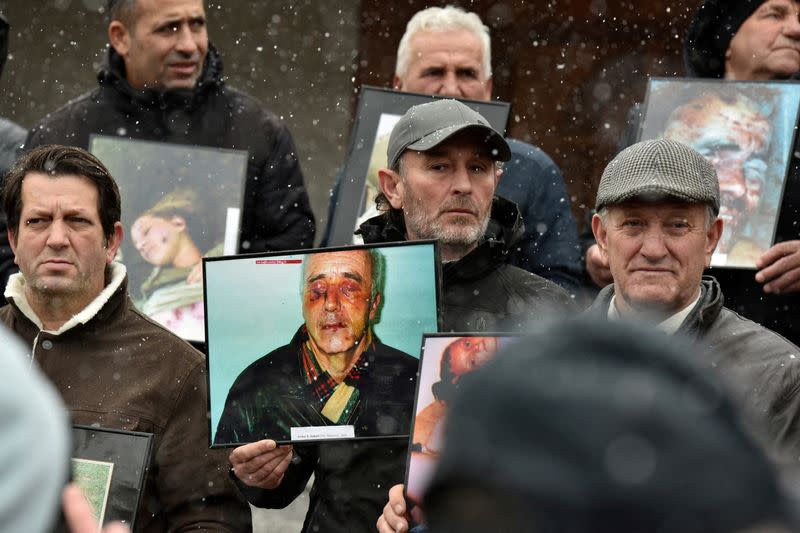 FILE PHOTO: Relatives of people killed during the Kosovo war protest against the Association of municipalities with a Serbian majority in Pristina