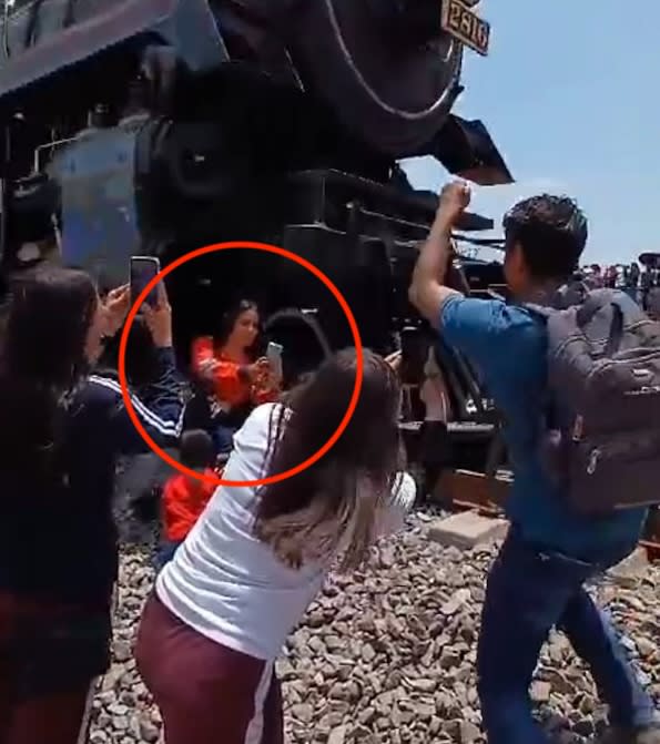 Video grab of the woman who was killed by a vintage steam train as she took a selfie in Mexico.