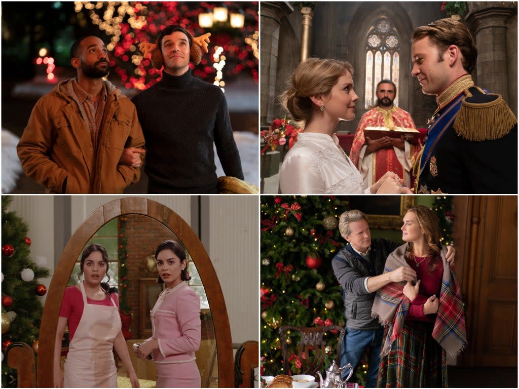 Clockwise from top left: ‘Single All the Way’, ‘A Christmas Prince’, ‘A Castle for Christmas’, The Princess Switch (Netflix)