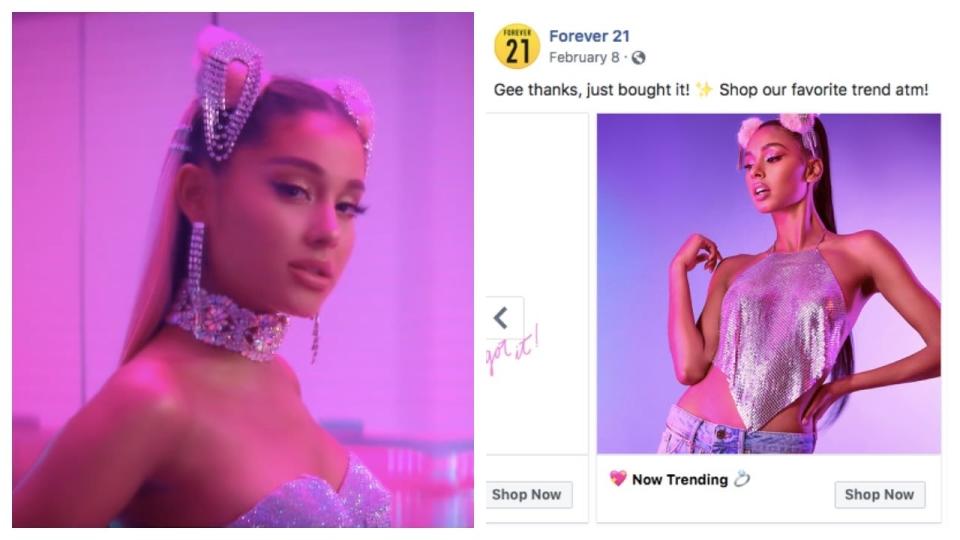 <cite class="credit">"7 Rings" video / Forever 21</cite>