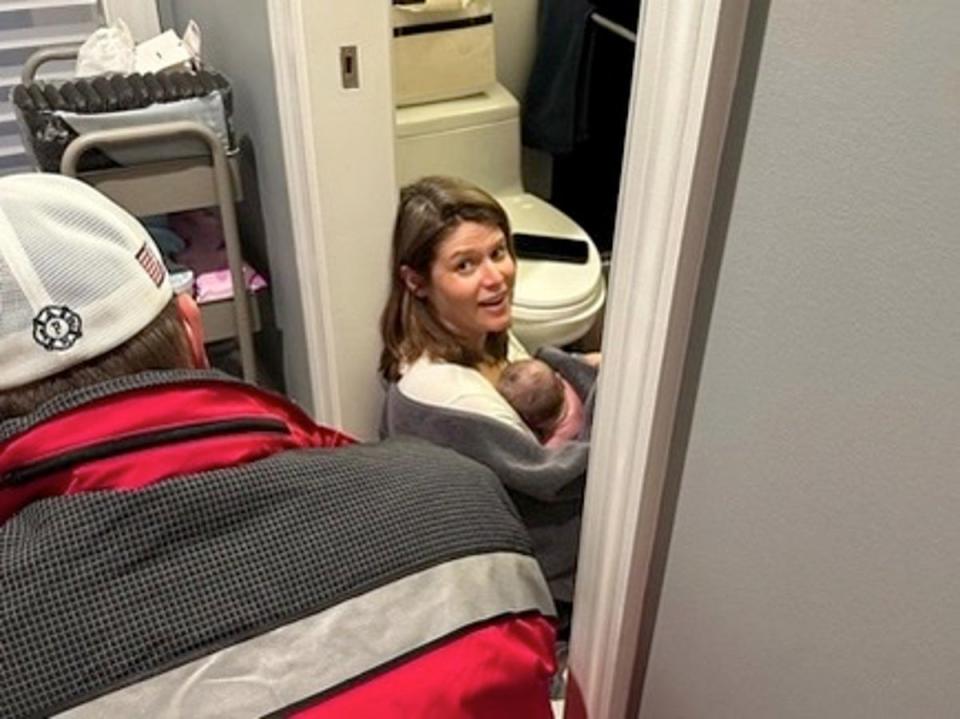 Kasie Hunt gave birth on the bathroom floor of her home (Kasie Hunt Instagram)