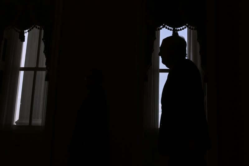 U.S. Senate Majority Leader McConnell walks to his office before the start of the fourth day of the Senate impeachment trial of President Trump