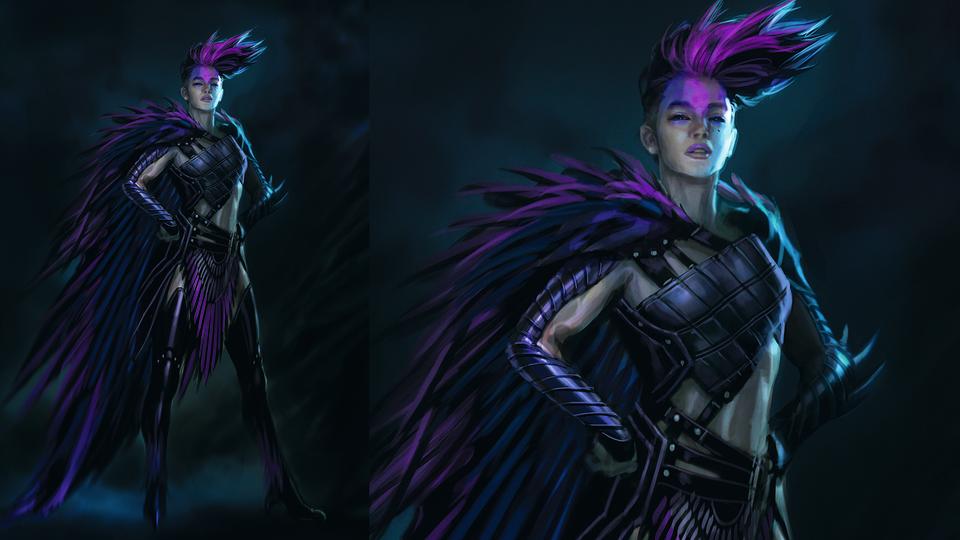 Artist insight, The Gnomon Workshop; a female character with pink feathers