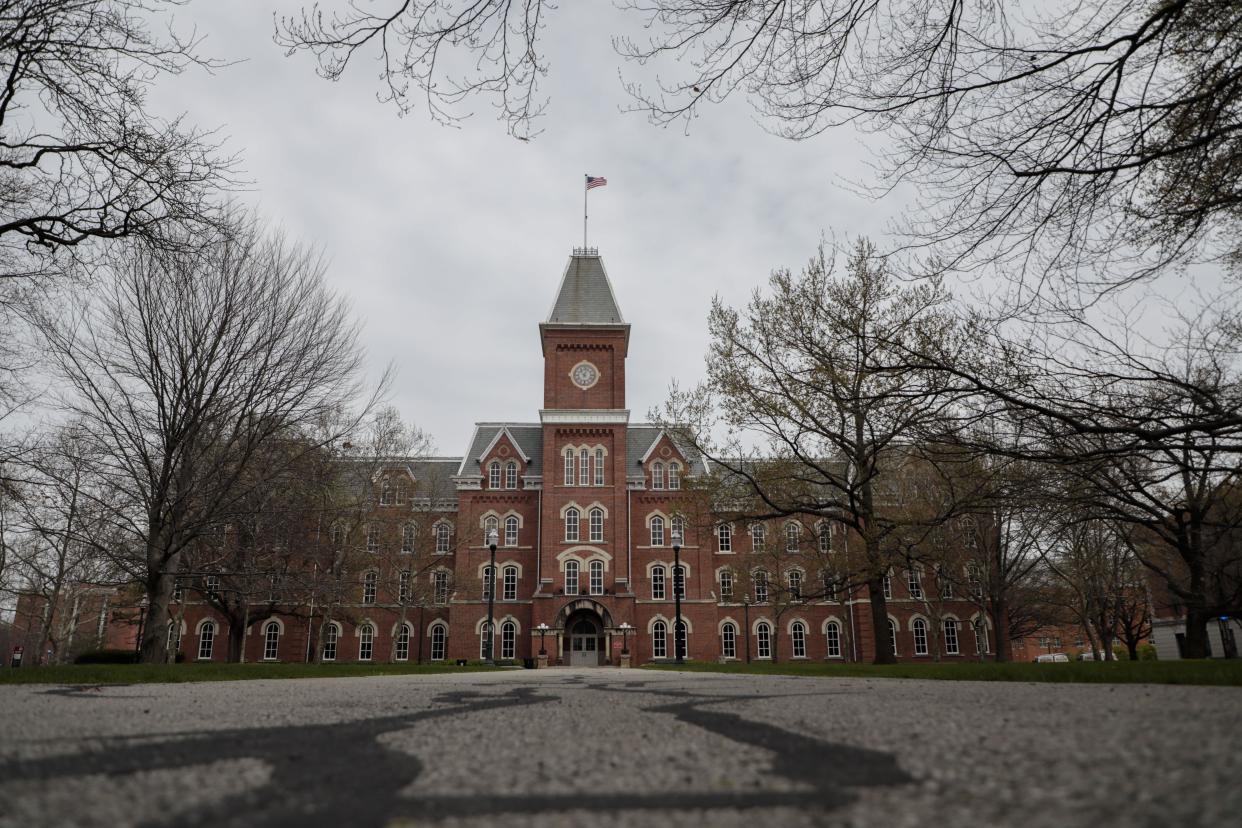 University Hall seen on Tuesday, April 14, at Ohio State University in Columbus, when it was shut down because of the coronavirus pandemic.