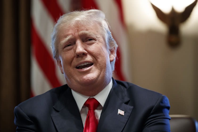 President Trump speaks during a cabinet meeting at the White House, Wednesday, Jan. 10, 2018, in Washington. Trump on Thursday pushed the House to renew a critical national security program that allows spy agencies to collect intelligence on foreign targets abroad. (AP Photo/Evan Vucci)