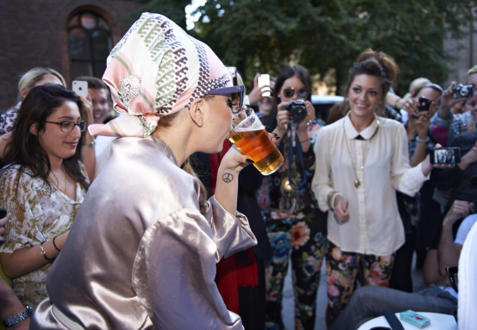 Exclusive... Lady Gaga Throws Back A Beer In Copenhagen