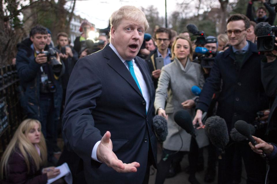 Mayor of London Boris Johnson speaks to the media outside his home in Islington, London, where he said he is to campaign for Britain to leave the European Union in the forthcoming in/out referendum.