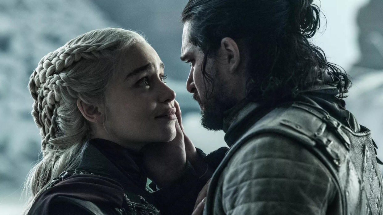 Emilia Clarke and Kit Harington in Game of Thrones (Credit: HBO)