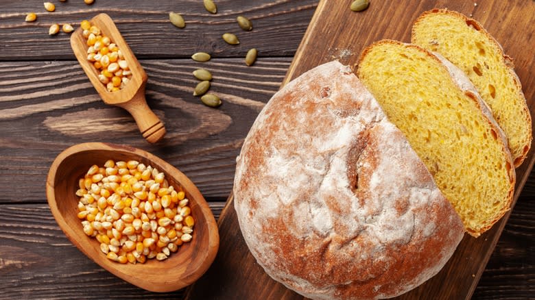 rustic cornbread sliced into pieces